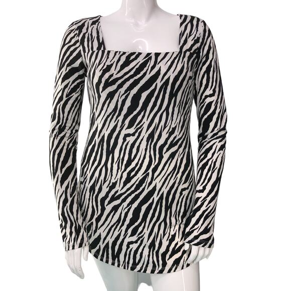 LEL Long Elegant Legs Womens Sz M Zebra Print Tunic Top Stretch Square Neck VTG - Picture 11 of 14